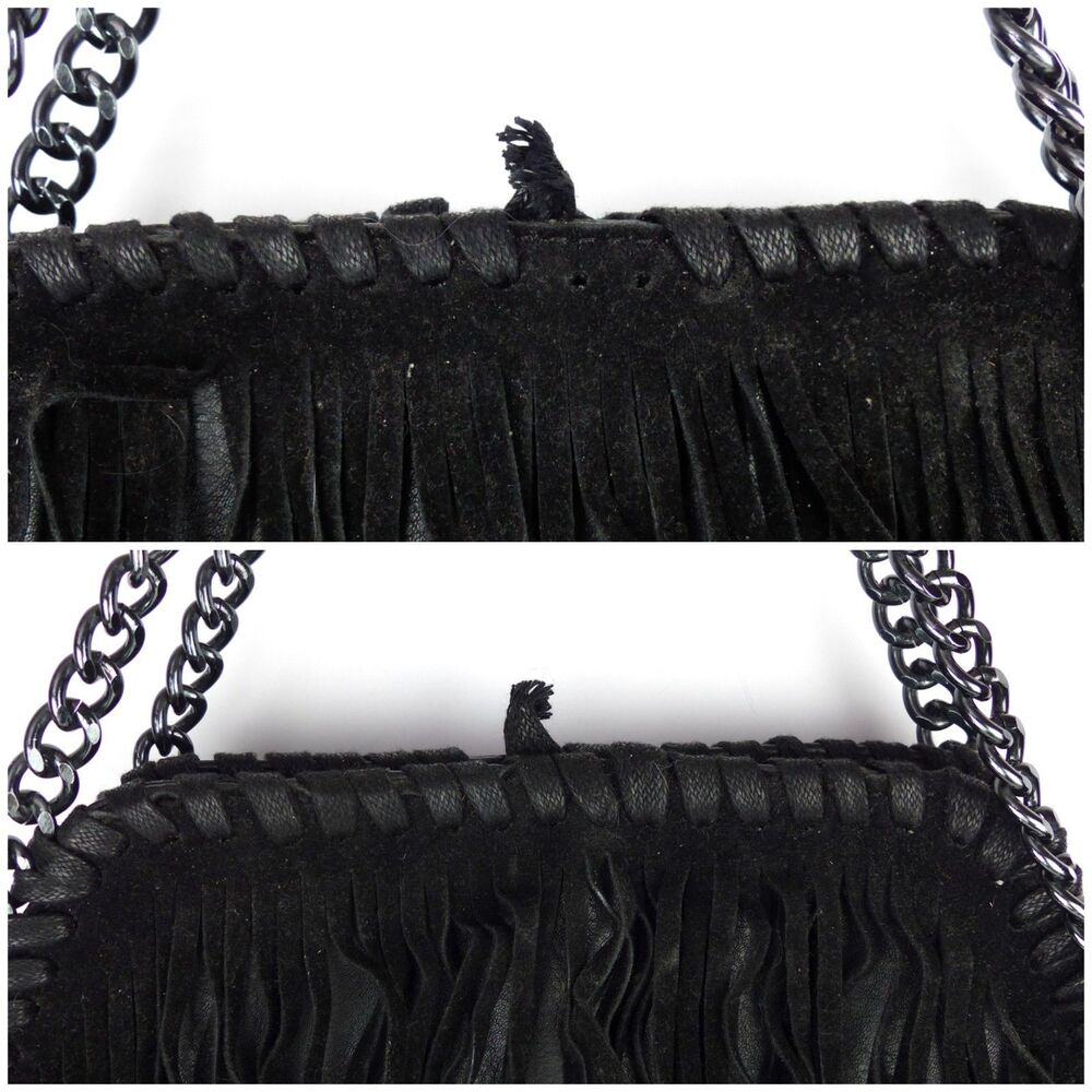 Steve Madden Fringe Chain Satchel Shoulder Bag Black Boho Festival Purse Rock - Picture 4 of 12
